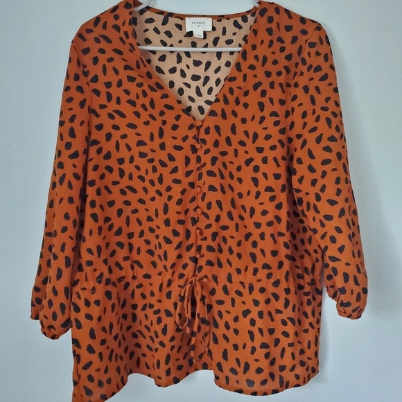 Everly Burnt Rust Speckled Black Spotted 3/4 Sleeve Blouse - Picture 1 of 3